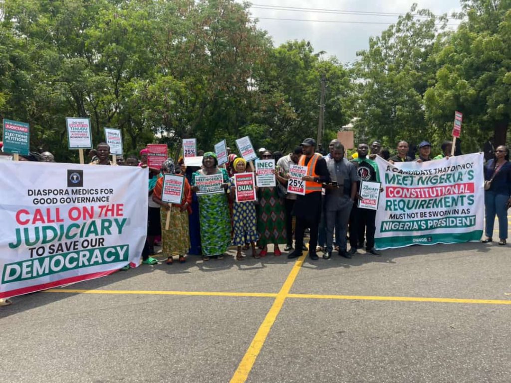 Diaspora Group Protests In Abuja,Tells Court Not To Inaugurate Tinubu